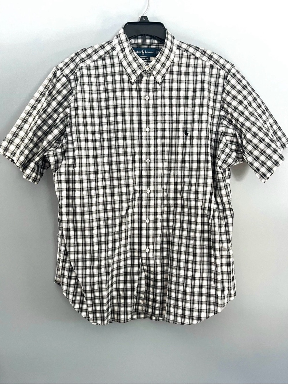 Ralph Lauren Men’s Short Sleeve XL Button-Down Shirt - White & Black